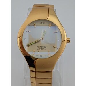 Geneva Watch Men 40mm Case Gold 8" Band- New Battery